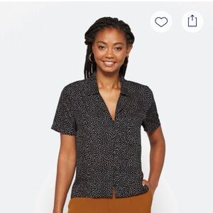 Lulus Black Polka Dot Short-Sleeve Button Front Top
